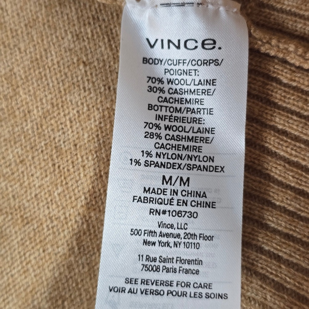 Vince Wool Cashmere Open Front Cardigan Camel Tan Shawl Collar Medium RN106730 - Picture 6 of 7